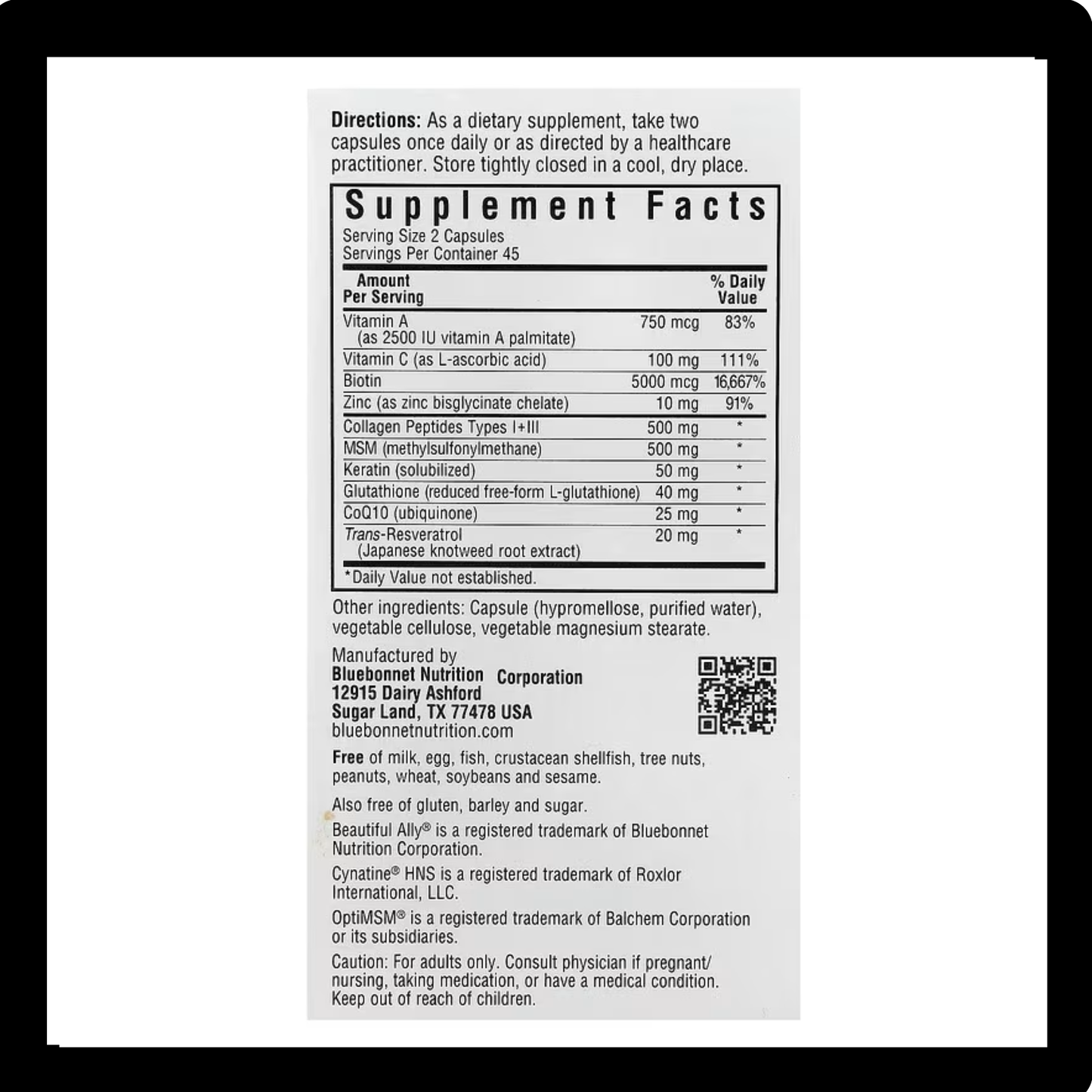 Bluebonnet Nutrition Beaut Ally Skin Nails 60C